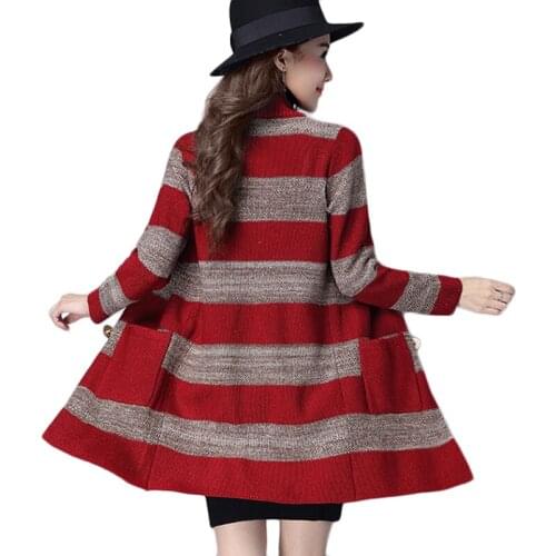Sweater Jacket Autumn Winter New Korean Sweaters Double breasted Cardigan Trench Coat Womens Long Knitted Cardigan Outerwear Red