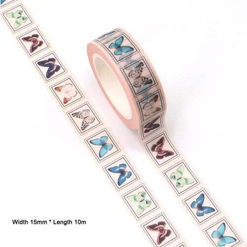 10PCS/lot 15MM*10M Colorful Butterfly postage stamp washi tape Masking Tapes Decorative Stickers DIY Stationery School Supplies