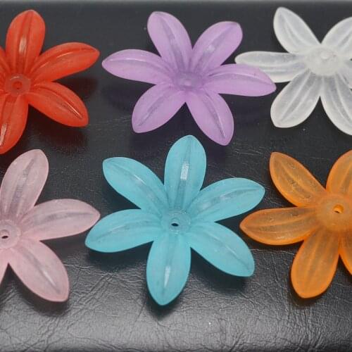 50 Mixed Color Frosted Acrylic 6-Petal Daisy Flower Bead Cap 34mm Jewelry Flower