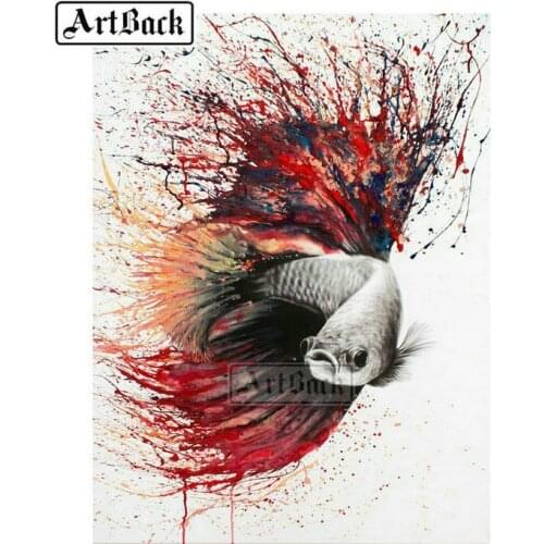 Full square drill 5d diy diamond painting watercolor fish 3d diamond mosaic cross stitch home decoration gift 20x25cm