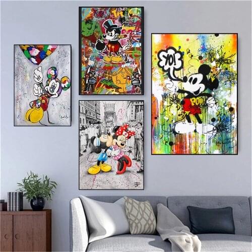 Anime Mickey and Minnie Canvas Paintings Disney Graffiti Art Posters and Print Wall Art Picture for Living Room Home Decoration