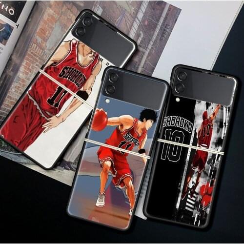 For Samsung Galaxy Z Flip 3 5G Case Luxury Matte Black Hard Phone Cover ZFlip 3 Shockproof Fundas Shell Anime Slam Dunk Coque