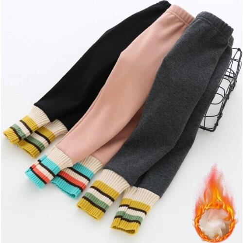 2020 Childrens Pants Kids Wear trousers Autumn Winter Girls' Plush Leggings Children Color Striped Super Soft Velvet Baby Pants