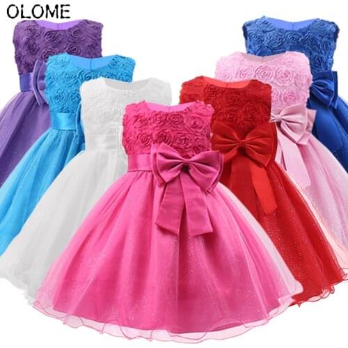 OLOME Evening Dress for Girls Rose Wedding Children Clothing Summer Baby Skirt Classical Prom Costume Kids Formal Garment