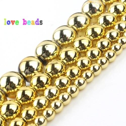 3-10mm Natural Stone Beads Yellow Gold Color Hematite Beads Round Loose Spacer Bead For Jewelry Making DIY Bracelet Necklace15"