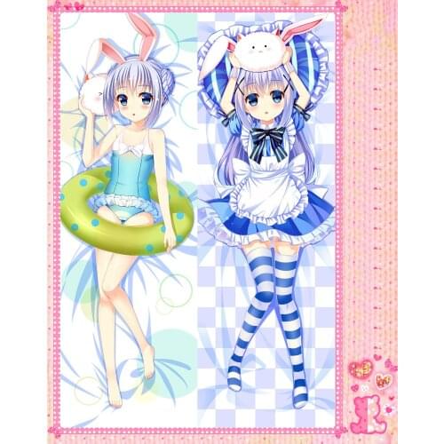 Anime Cartoon Is the order a rabbit Double-Sided Bolster Hugging Pillow Case Cover Pillowcase Peach Skin 2 Way / WT No.511086