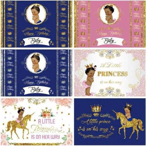 Golden Unicorn Crown Newborn Full Moon Party Pink Backdrop Baby Birthday Room Decoration Photography Photo Customized Background