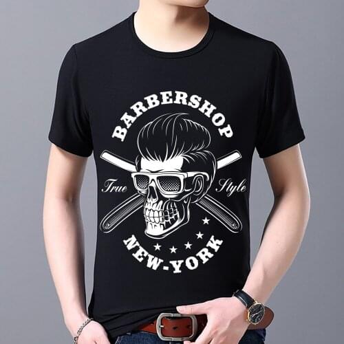 Mens T-shirts Harajuku Style Black Printing All-match Skull Pattern Series Man Tshirt Classic O-neck Commuter Male Short Sleeve