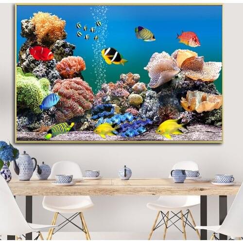 Golden Yellow Fish Marine Animal Oil Painting Living Room Room Decor Canvas Undersea Landscape Painting Poster Wall Art Picture