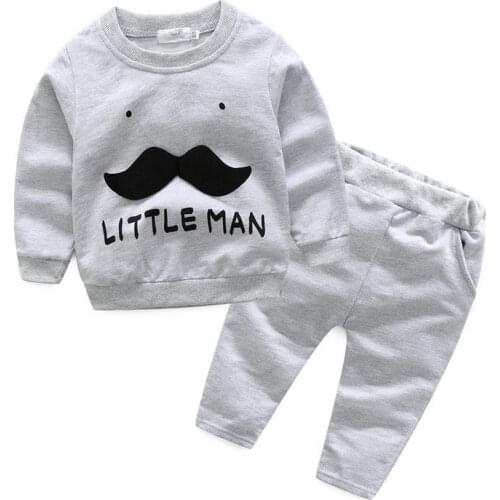 2pcs Baby Clothing Sets Spring Autumn Baby Boys Clothes Long Sleeves Hoodies Infant Baby 3D mustache Tops Clothes+Pants Outfits
