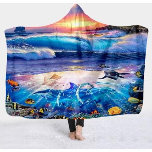 Plstar Cosmos Cute dolphin colorful Blanket Hooded Blanket 3D full print Wearable Blanket Adult men women Blanket style-2