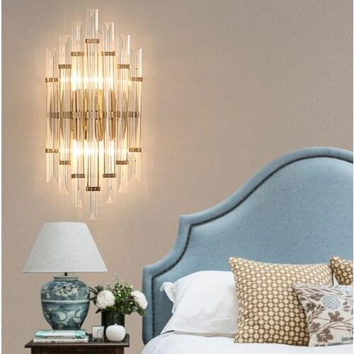 Led Vanity Lights Fixtures Hotel Bedside Crystal Wall Lamps Living Room Aisle Staircase Wall Lights Modern led Gold Wall Sconce
