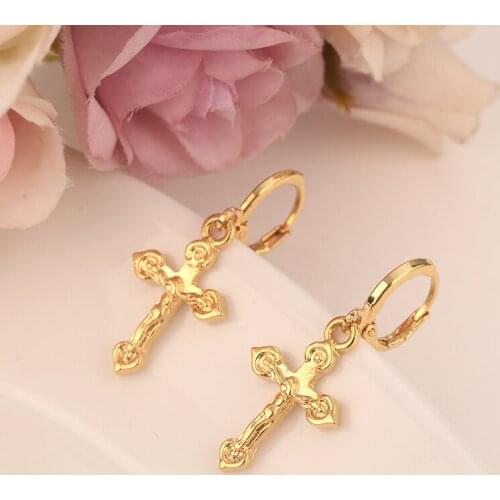 2pairs small cross drop earring lovely Jesus Christian Gold Dubai african Arab Middle Eastern Jewelry for women Mom kids Gifts