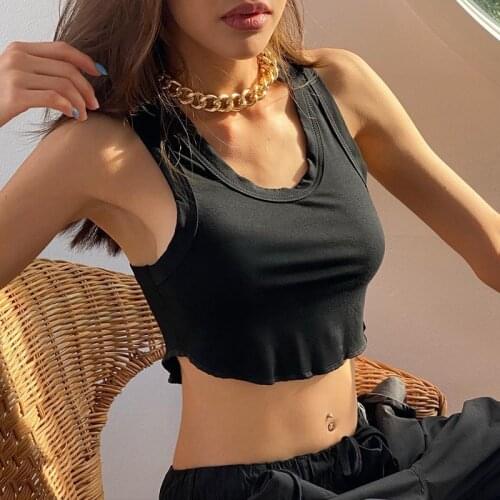 Camisole Sexy Womens Tube Vest Top 2021 Summer Outer Wear Sleeveless Knit Inner Base Short Black/White Crop Tank T-shirt