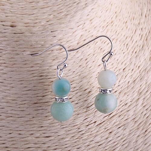 Fashion Nautural Amazonite Stone With Crystal spacers Lady Women Earring Free shipping