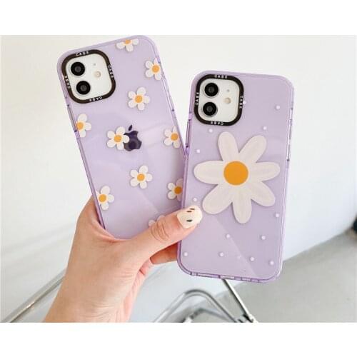 Cute Flowers Daisy Phone Case for IPhone 12 11 Pro Max X XS XR 7 8 Plus SE 2020 Floral Purple Capa Soft TPU Shockproof Cover