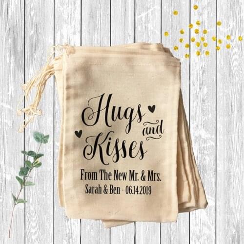 Hugs and Kisses from the new Mr & Mrs custom Bachelorette favor Bags bridesmaid survival Kit bags wedding gift bag welcome bag