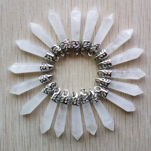 Wholesale 20pcs/lot Fashion good quality natural white crystal stone pillar charms pendants 10x32mm for jewelry making free