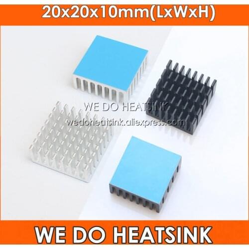 Wholesale 20x20x10mm Silver / Black Anodized Aluminum Heatsink IC Radiator With Thermally Conductive Adhesive Transfer Pads