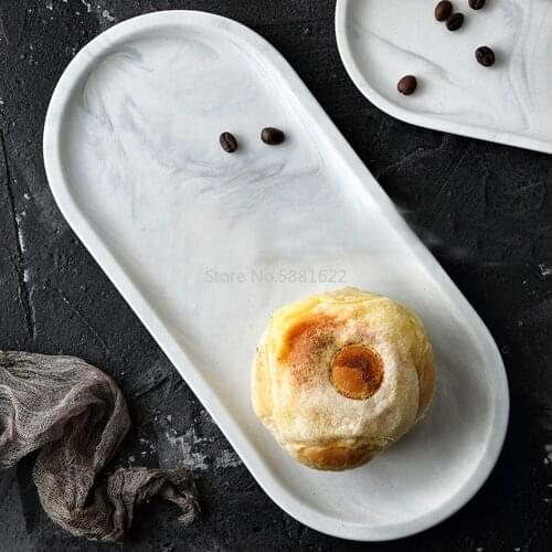 Oval Marble Pan Plate Fruit Dishes Saucer Tea Tray Dessert Dinner Plate Tableware Set Luxury White Ceramics Storage Tray Plate
