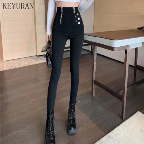 Boyfriend Spring Autumn 2021 New Sexy Women High Waist Skinny Jeans Pencil Denim Pants Black Double Zipper Slim Long Pants Girls
