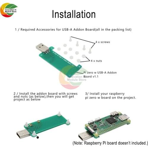 Raspberry Expansion Board Pi Zero W USB-A Addon Board V1.1 for Raspberry Pi Zero Raspberry Pi Zero W with Screws