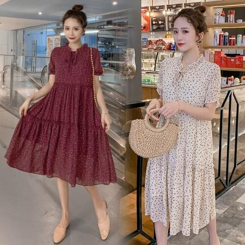Maternity Dress Breastfeeding Loose Large Size Out Breastfeeding Maternity Dress Long Sweet Flower Print Maternity Dress Chiffon