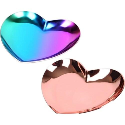 2 Pcs Heart Shaped Jewelry Serving Plate Metal Tray Storage Arrange Fruit Tray Home , Rose Gold & Bright Color
