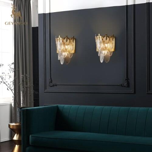 Postmodern copper wall lamp living room bedroom bedside lamp TV background wall creative glass lamp