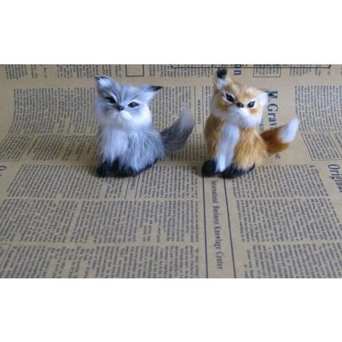 About 7x7cm squatting fox model,polyethylene&furs handicraft Figurines home decoration toy gift a2554