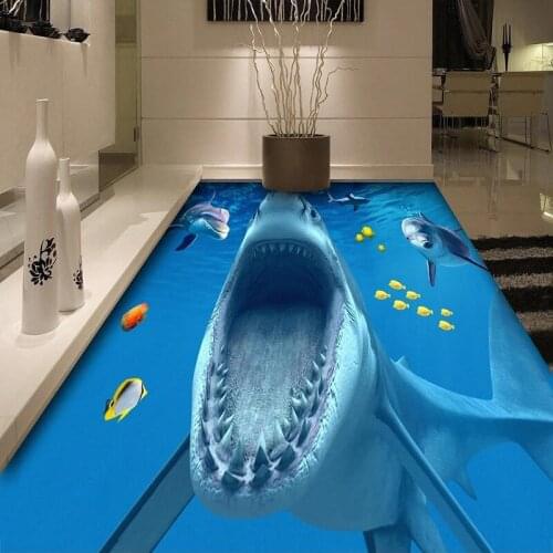 PVC Self-Adhesive Waterproof Floor Sticker 3D Stereo Shark Floor Tiles Bathroom Kitchen Floor Mural Wallpaper Papel De Parede 3D