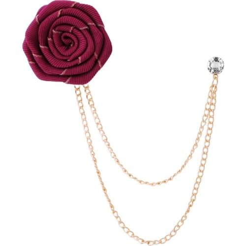 Lapel Stick Brooch Pin Brooch Pins Handmade Fabric Rose Flower Chains Suit Tuxedo Corsage Wedding Boutonniere Party Men Gift