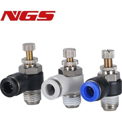 SL Cylinder Speed Control Joint Pneumatic Parts Fitting Regulating Throttle Valve Hose 4mm-1/8 6mm-1/4 8mm 10mm-3/8 12mm-1/2