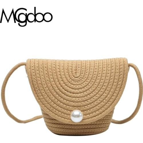 Mgcdoo Straw Bags for Women Small Hand-Woven Shoulder Bag Handmade Ratten Handbags with Pearl Decorat