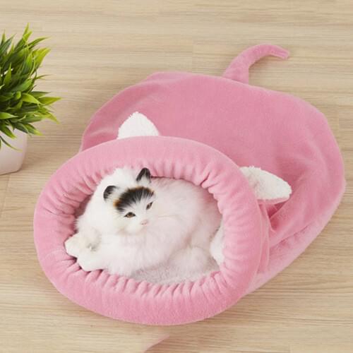 Cat Sleeping Bag Warm Dog Cat Bed Pet Dog House Lovely Soft Pet Cat Mat Cushion Warm Travel Cat Bed Mat Covers grey pink