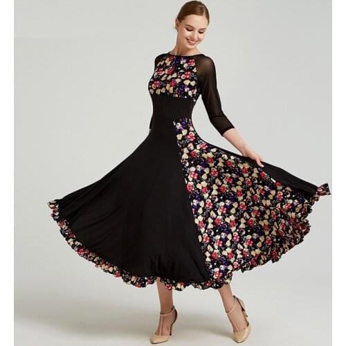 Print standard ballroom dress standard dance dresses flamenco dress dance wear spanish costume ballroom waltz dress fringe