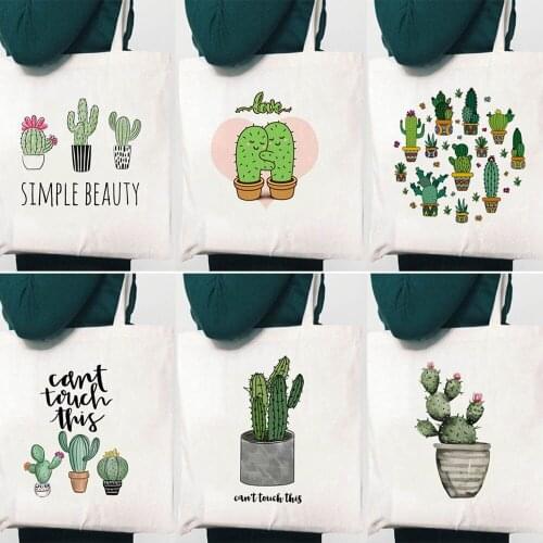 Female Shopper Student Book Bags Gift Women Bag Can't Touch This Cactus Drawing Print Reusable Shopping Canvas Tote Bag