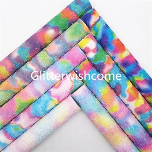 Glitterwishcome 21X29CM A4 Size Rainbow Glitter Leather Fabric with Soft Felt Backing,Glitter Leather Sheets for Bows, GM951A