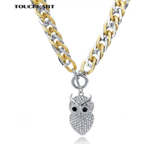 TOUCHEART Crystal Big Chunky Gold Owl Charms Animal Necklaces & Pendants Silver Brand Vintage Jewelry Hip Hop Necklace SNE150782