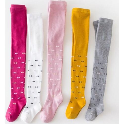 2-8Y Kids Baby Girls Cotton Knit Tights, Pantyhose Bow-knot Printed Leggings Stocking Autumn Winter Pants