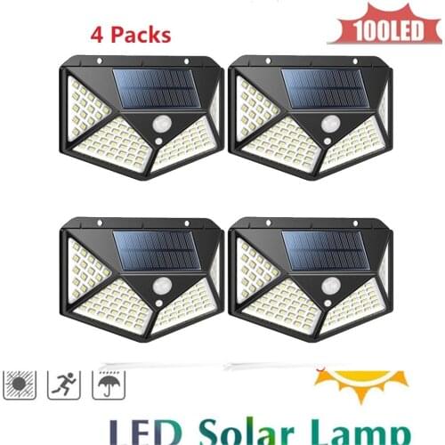 1-4pcs 100LED Outdoor Solar Light Waterproof PIR Motion Sensor Emergency Security Light Solar Powered Wall Lamp For Yard Garden