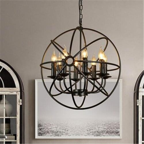 Nordic Vintage Pendant Lights Iron Hanging Lamp Living Room Dining Room Metal Globe LED Ball Cage Pendant Lamp Decor Fixtures