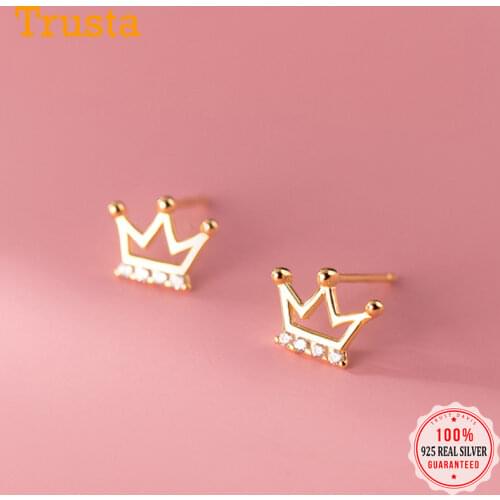 TrustDavis Real 925 Sterling Silver Fashion Cute Queens Crown CZ Stud Earring For Women Wedding Party Fine S925 Present DA 25