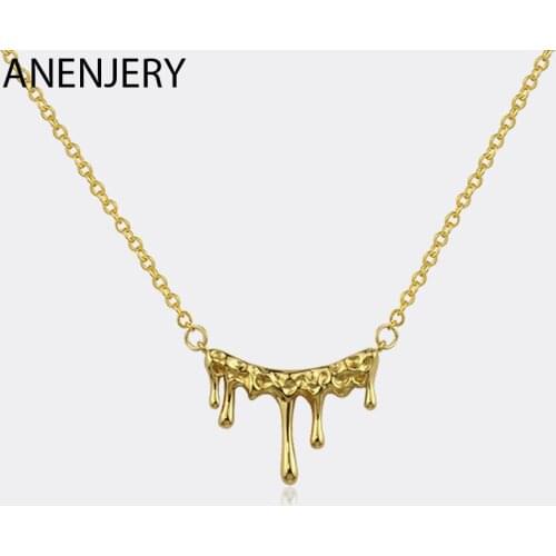 ANENJERY 925 Sterling Silver Handmade Lava Necklace For Women Irregular Concave Convex Necklace Niche French Jewelry S-N756