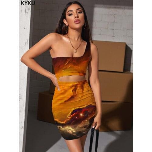 KYKU Brand Galaxy Dress Women Nebula Halter Sleeveless Universe 3d Print Space Hollow out Dresses Womens Clothing Club Beach
