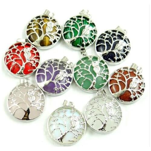 Natural Stone Quartz crystal Opal lapis Turquoises Pendant Silver Color Bird Owl pendant for diy Jewelry Making necklaces 10PC