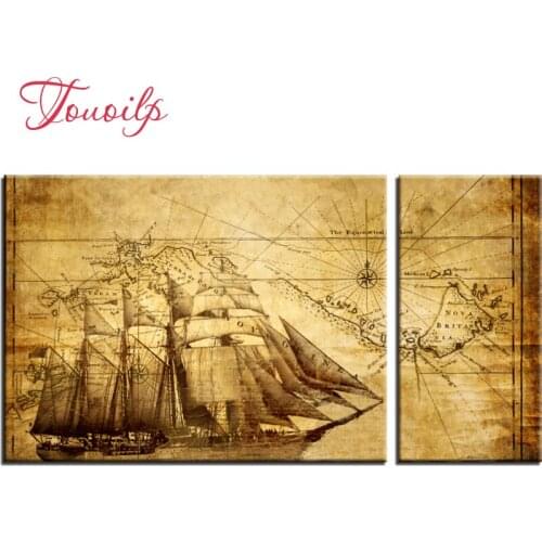 2pcs,Full,square&round Diamond Embroidery,Sailing map 5d Diamond Painting,Cross Stitch,3D,Diamond Mosaic,diamond pattern,Crafts