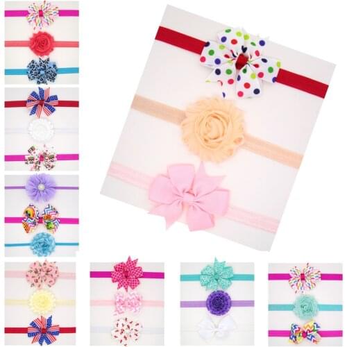 3Pcs Baby Kids Elastic turban Headbands Girls Bowknot Hairband children accessories set photography