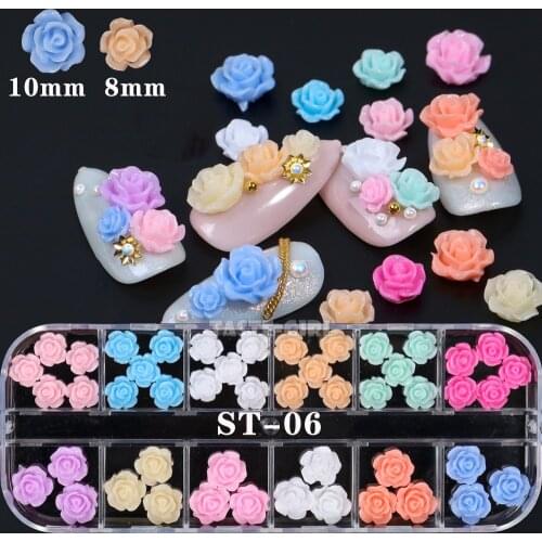 60pcs/box Nail Glitter Beatiful Mix 3D Flowers Rose Bow Ties Heart Resin Acrylic Nail Art Rhinestone Decoration Manicure Set