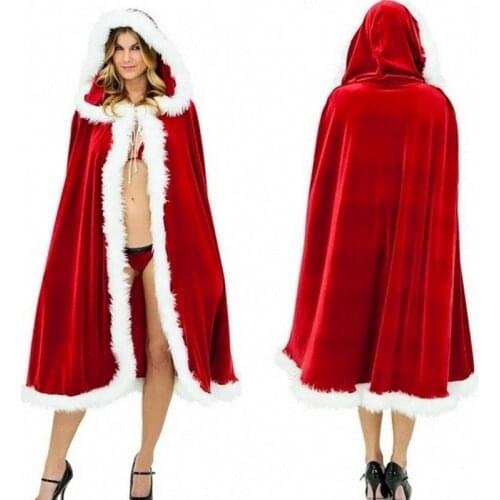 AECU Winter Warm Women Ponchos Christmas Cloak Capes Hooded Red Velvet Santa Cape Overcoat 80cm-150cm